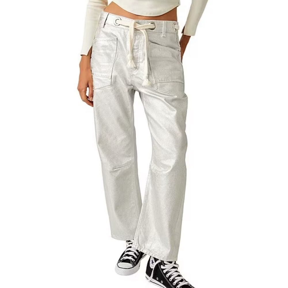Free people we the free metallic low slung barrel jeans size size 29